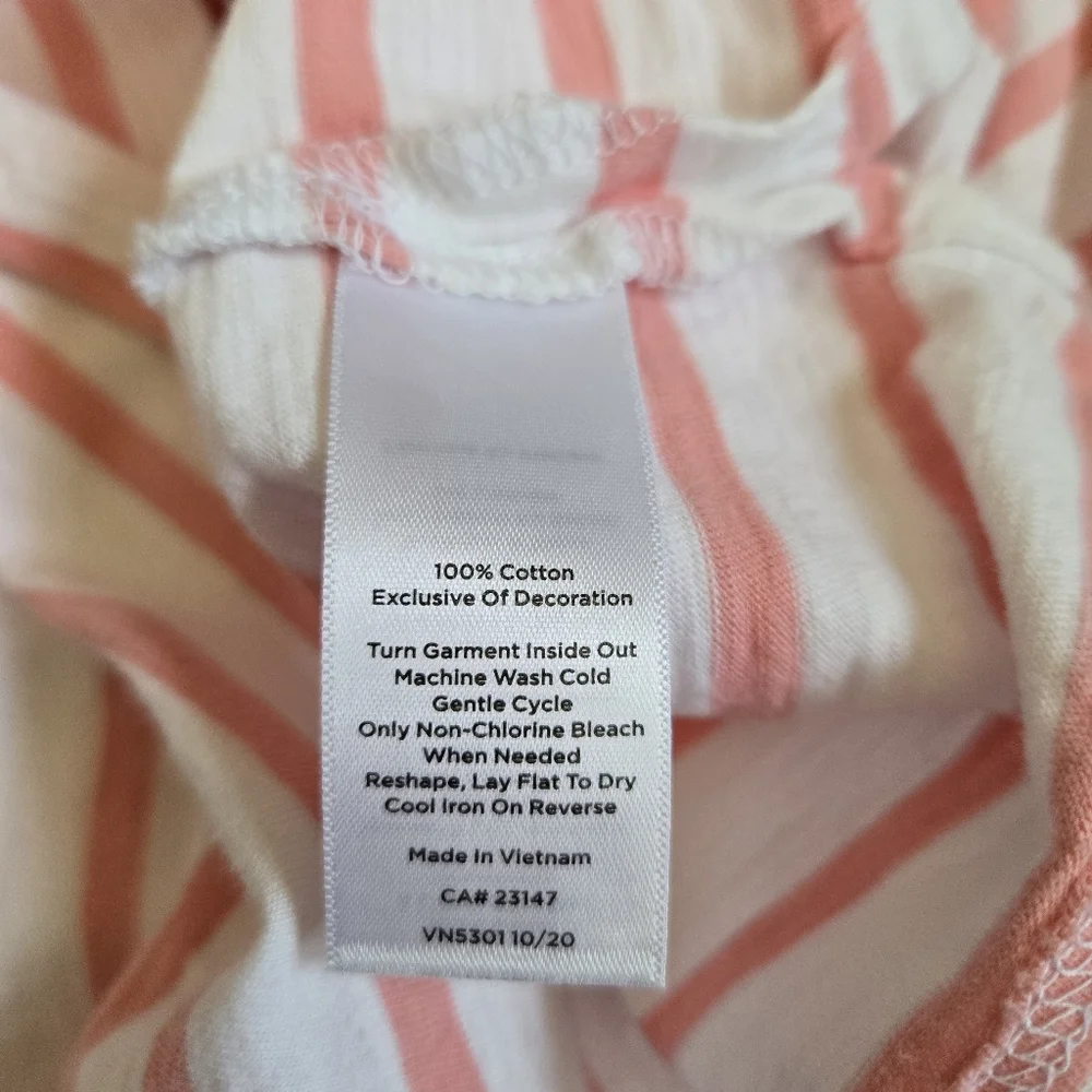 Talbots 'Lovely' Tee Shirt Top Pink Striped Embroidery 3/4 Sleeves Size L Petite - Picture 7 of 9